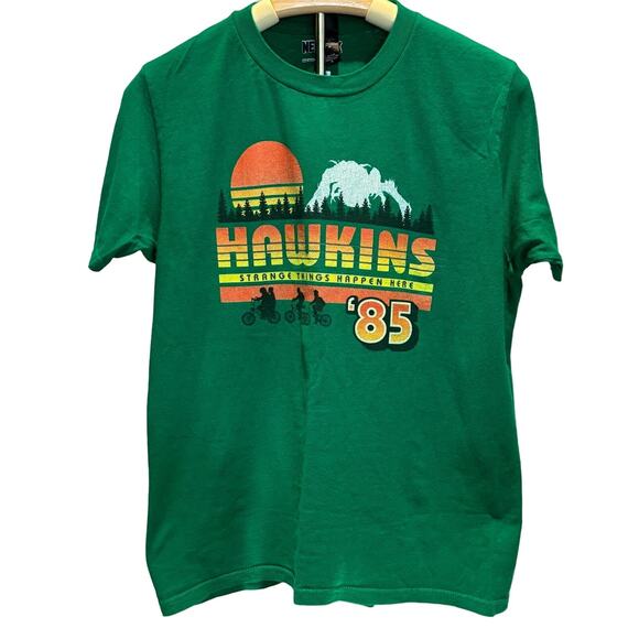 Hawkins '85 Stranger Things T-Shirt Green Short Sleeved Crew Neck Size Small - Picture 1 of 3
